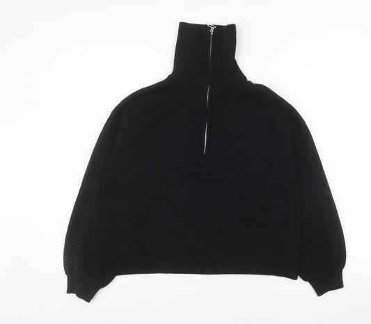 Stradivarius Women's Black XS 1/2 Zip High Neck Pullover Sweatshirt