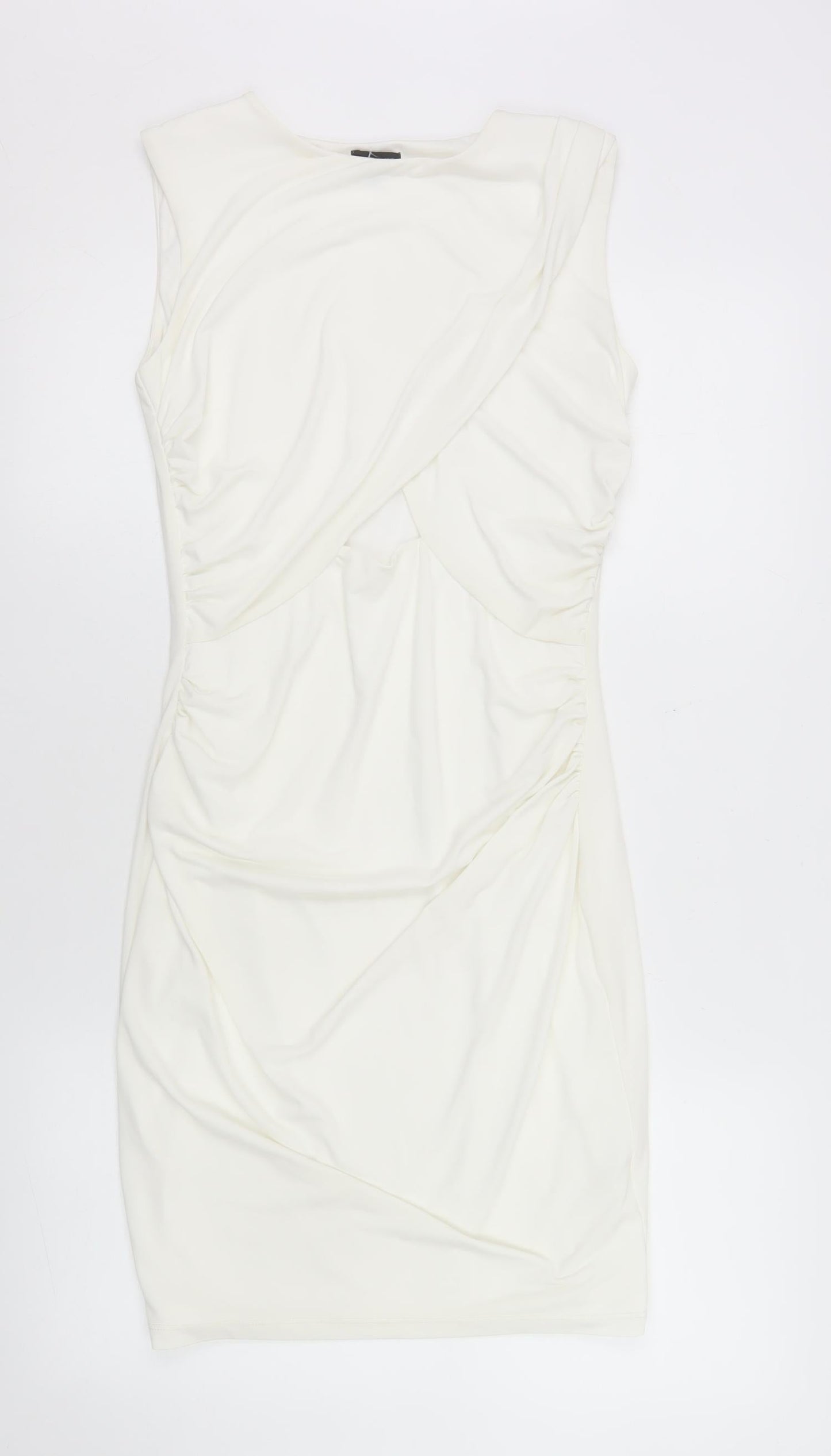 River Island Women Ivory Bodycon Dress Size 10 Sleeveless Ruched Stretch