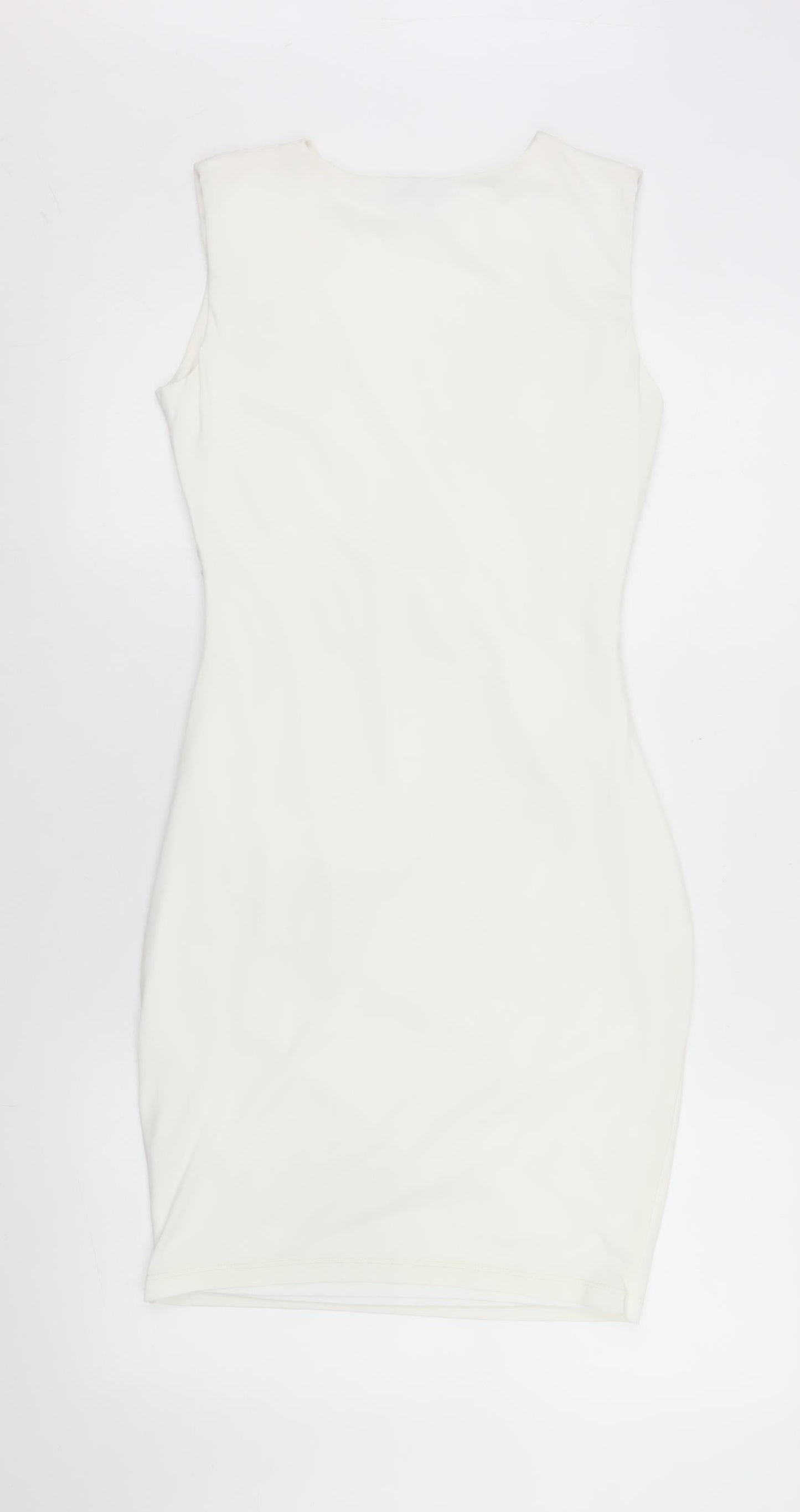 River Island Women Ivory Bodycon Dress Size 10 Sleeveless Ruched Stretch