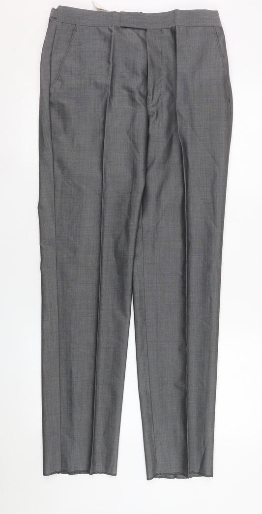 Torre Cerimonia Men's Grey 32R Pleated Wool Blend Dress Trousers