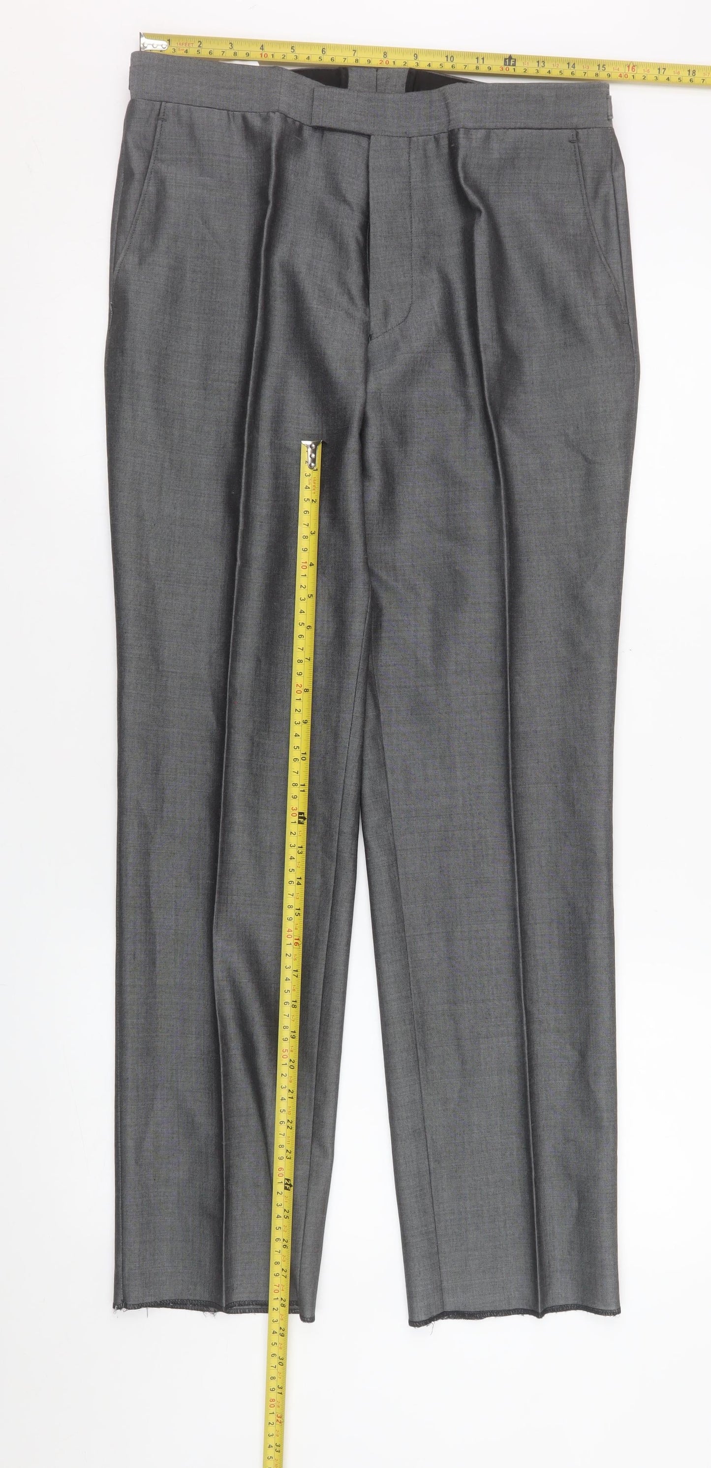 Torre Men's Grey Formal Dress Trousers 32S Classic Fit Wool Blend