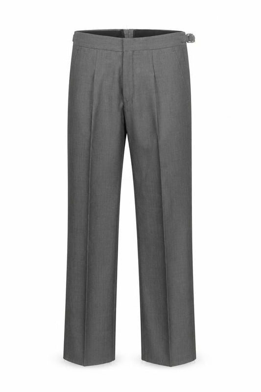 Front view of Torre Cerimonia women’s grey wool mohair dress pants 26r adjustable waist