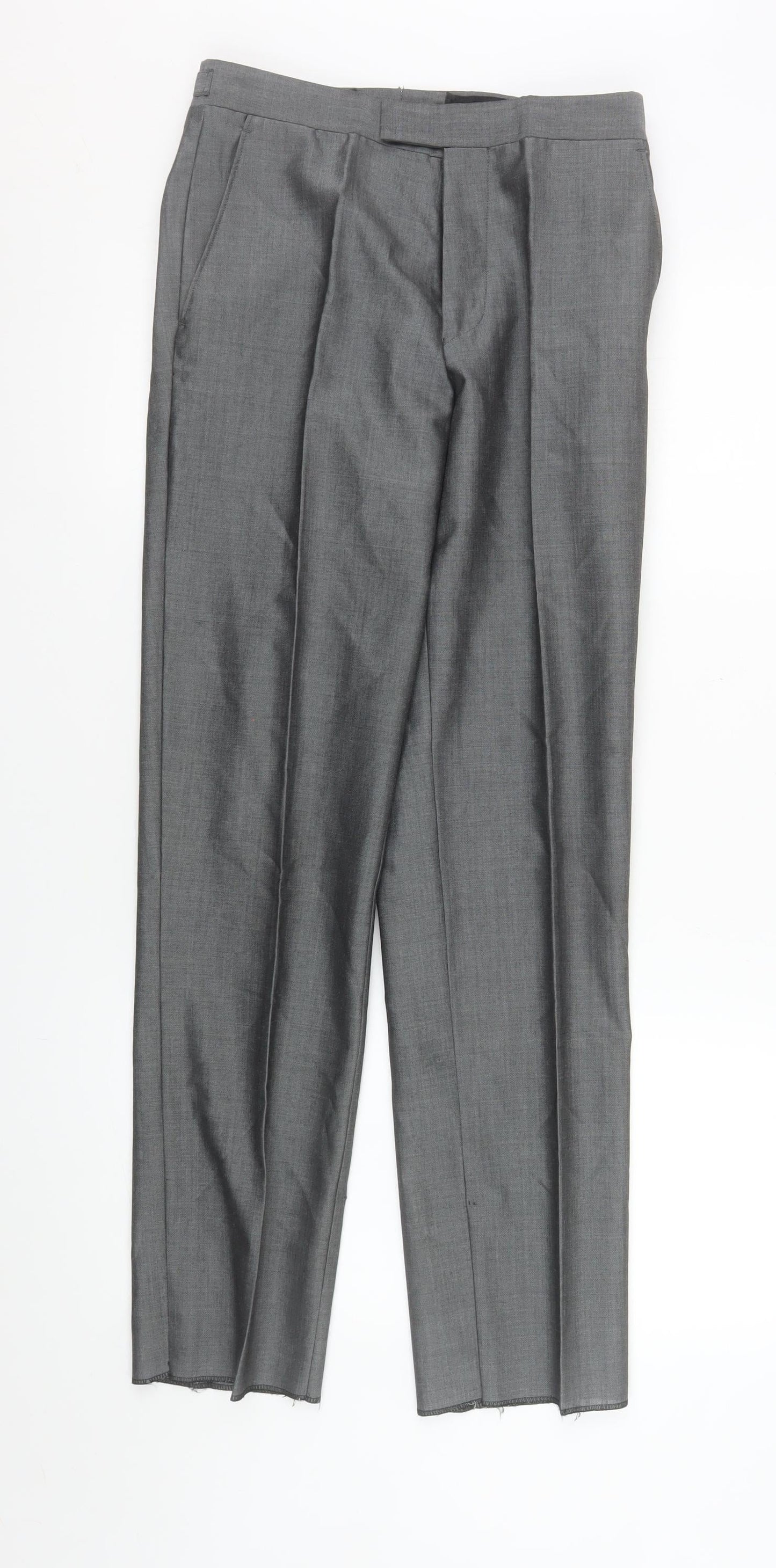 Torre Men’s Grey Slim Fit Wool Blend Dress Trousers 28S