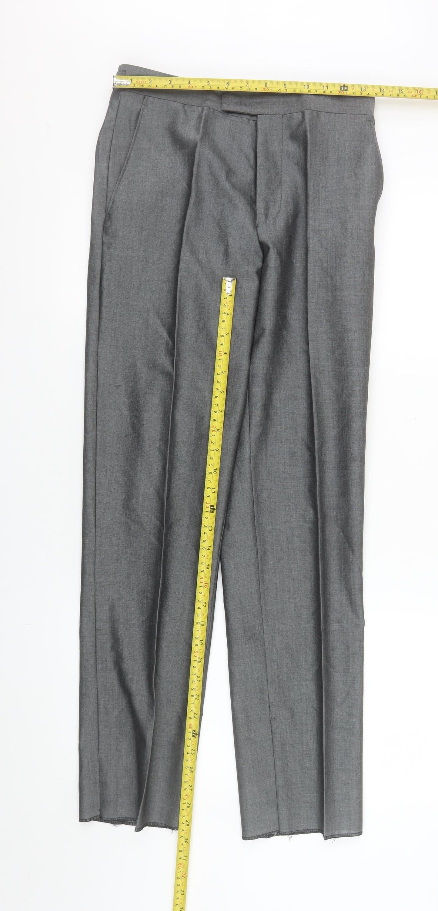 Torre Men’s Grey Slim Fit Wool Blend Dress Trousers 28S