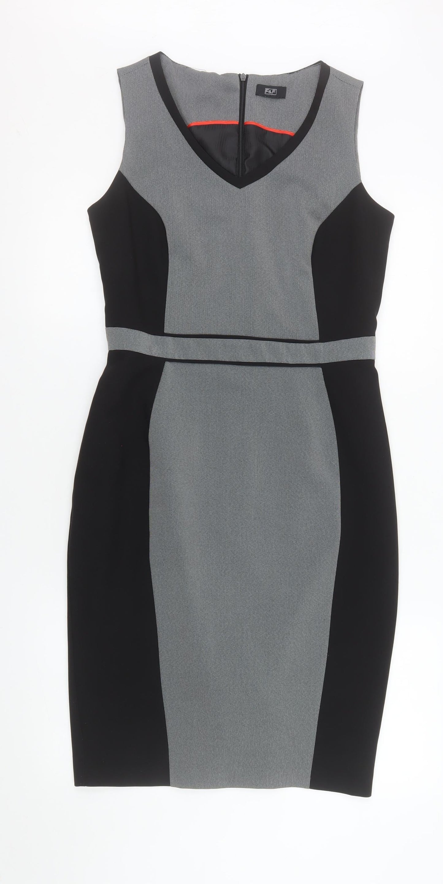 F&F Women Grey Black Sheath Knee Length Dress Size 10
