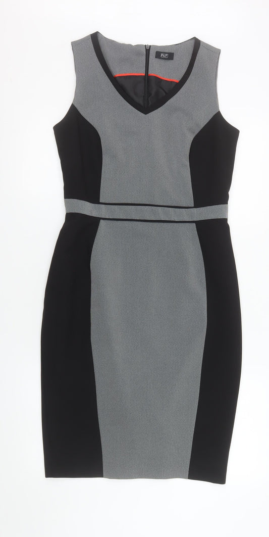 F&F Women Grey Black Sheath Knee Length Dress Size 10