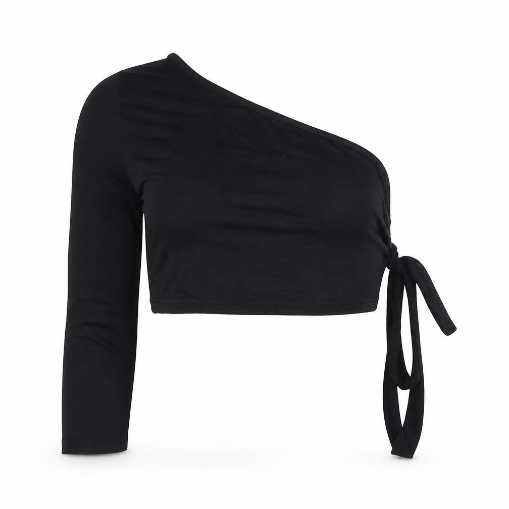 PRETTYLITTLETHING Women's Black One Shoulder Cropped Top Size 12