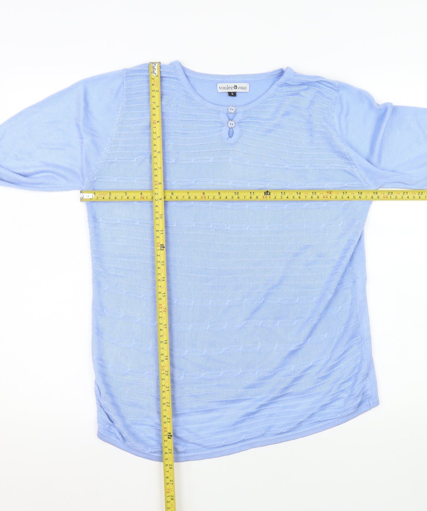 Voulez Vous Women Light Blue Henley Jumper Size S Long Sleeve Knit