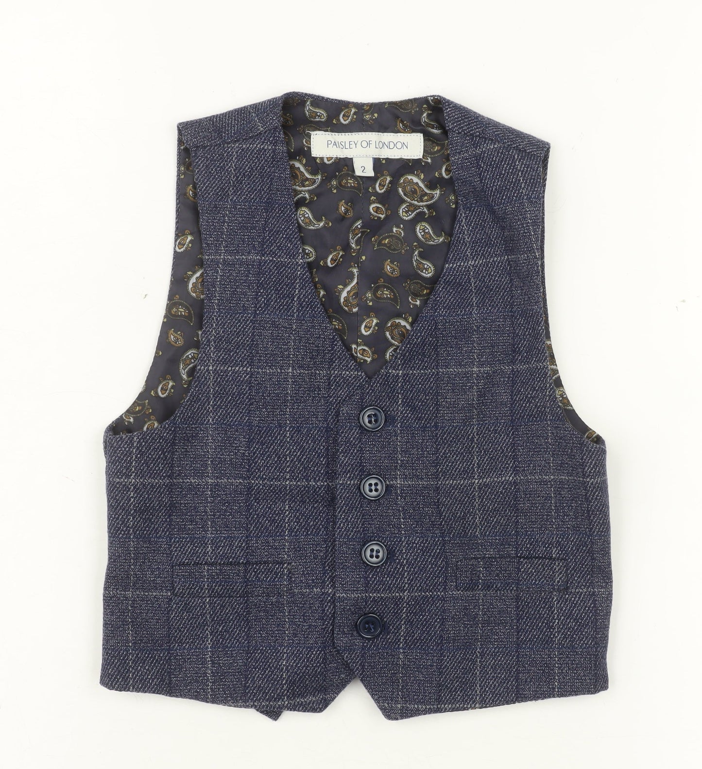 Paisley of London Boys Navy Check Waistcoat 2 Years Formal Wedding Suit