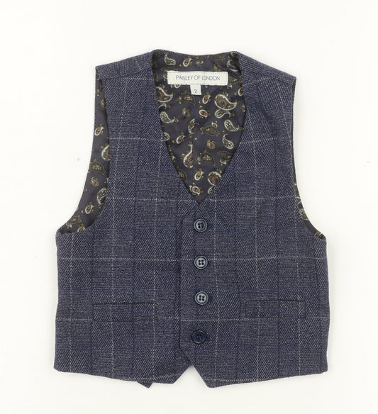 Paisley of London Boys Navy Check Waistcoat 2 Years Formal Wedding Suit