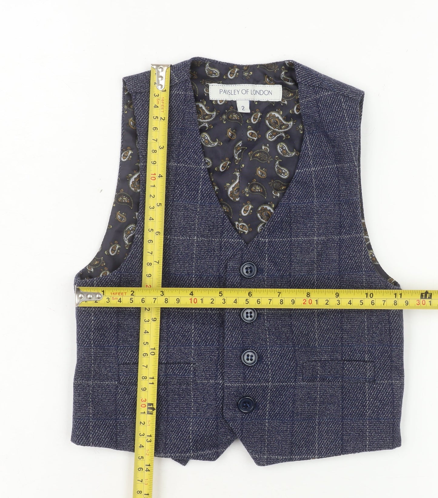 Paisley of London Boys Navy Check Waistcoat 2 Years Formal Wedding Suit