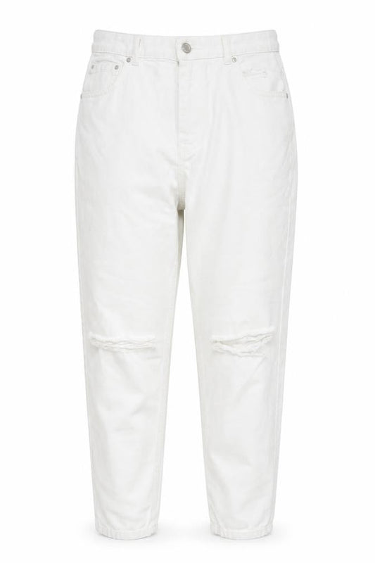 Pull & Bear Women White Mom Jeans Size 14 Distressed Denim High Rise