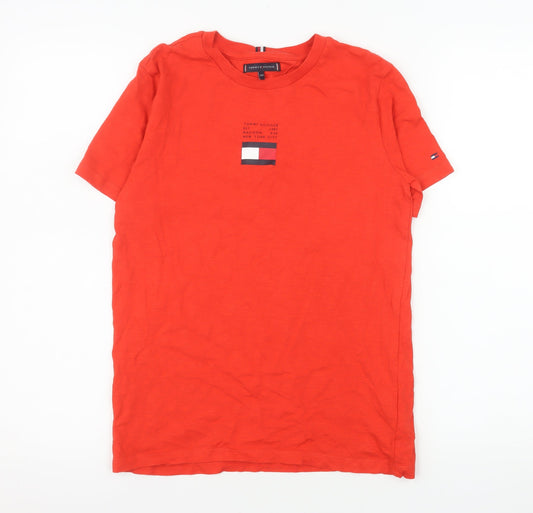 Tommy Hilfiger Men Red Cotton Crew Neck Short Sleeve T-Shirt XS
