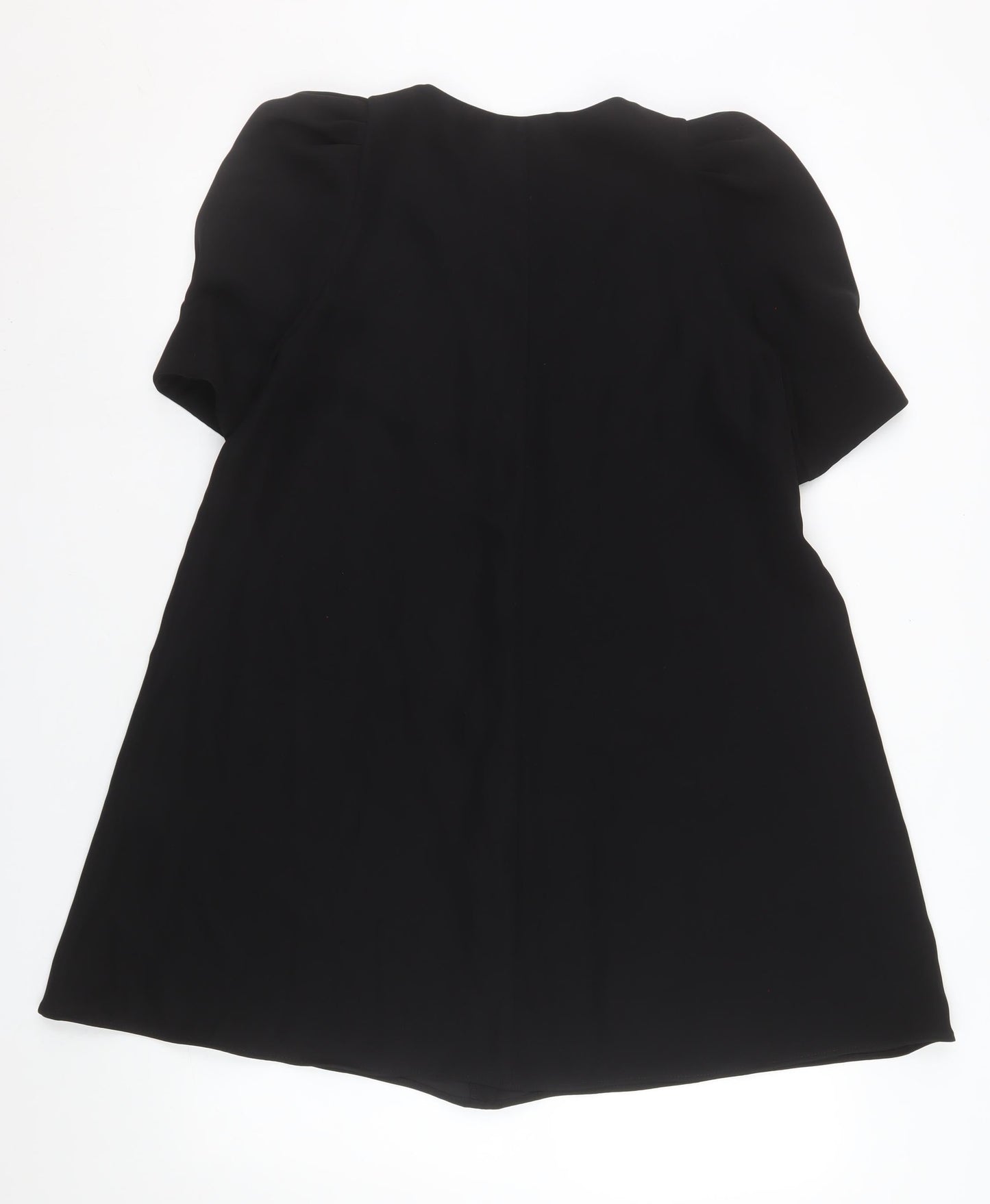 Zara Women Black Short Sleeve V-Neck Shift Dress Size S