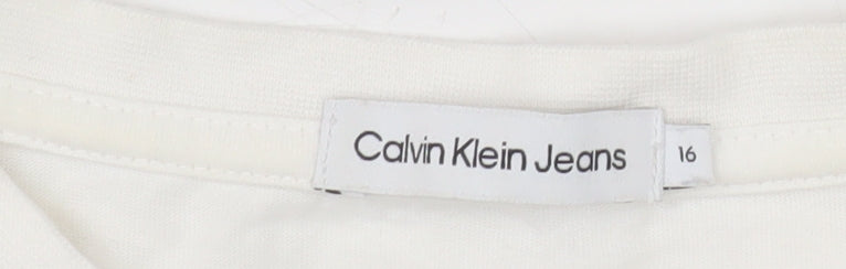 Calvin Klein Jeans Womens White Size 16 Basic Cotton Logo T-Shirt