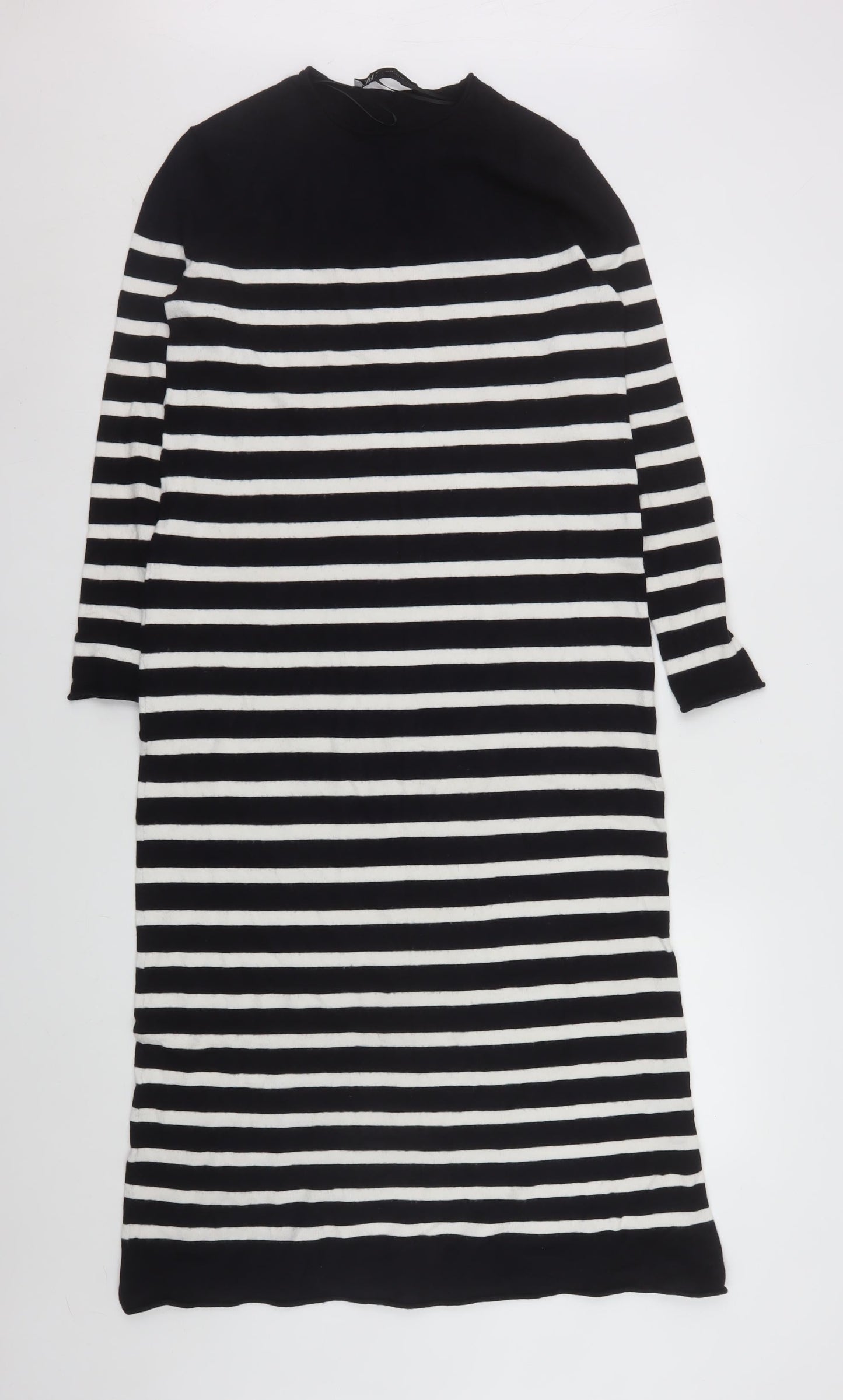 ZARA Women Black White Striped Shift Knit Midi Dress Size S