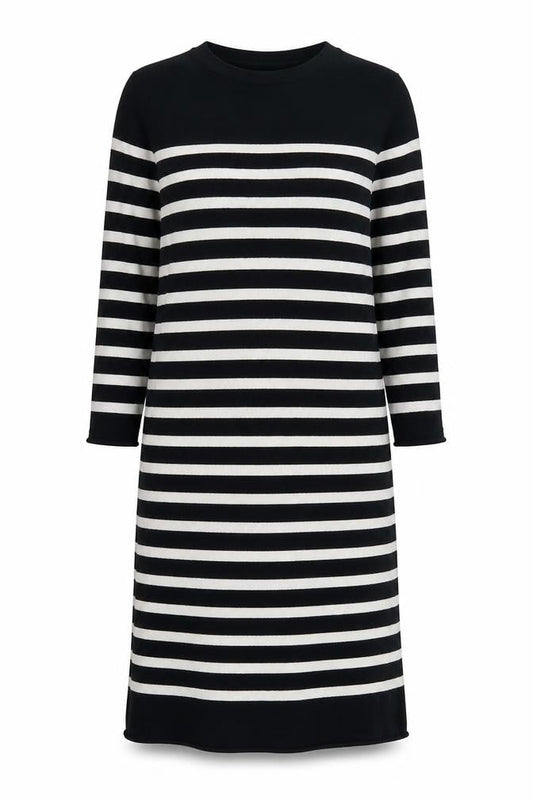 ZARA Women Black White Striped Shift Knit Midi Dress Size S
