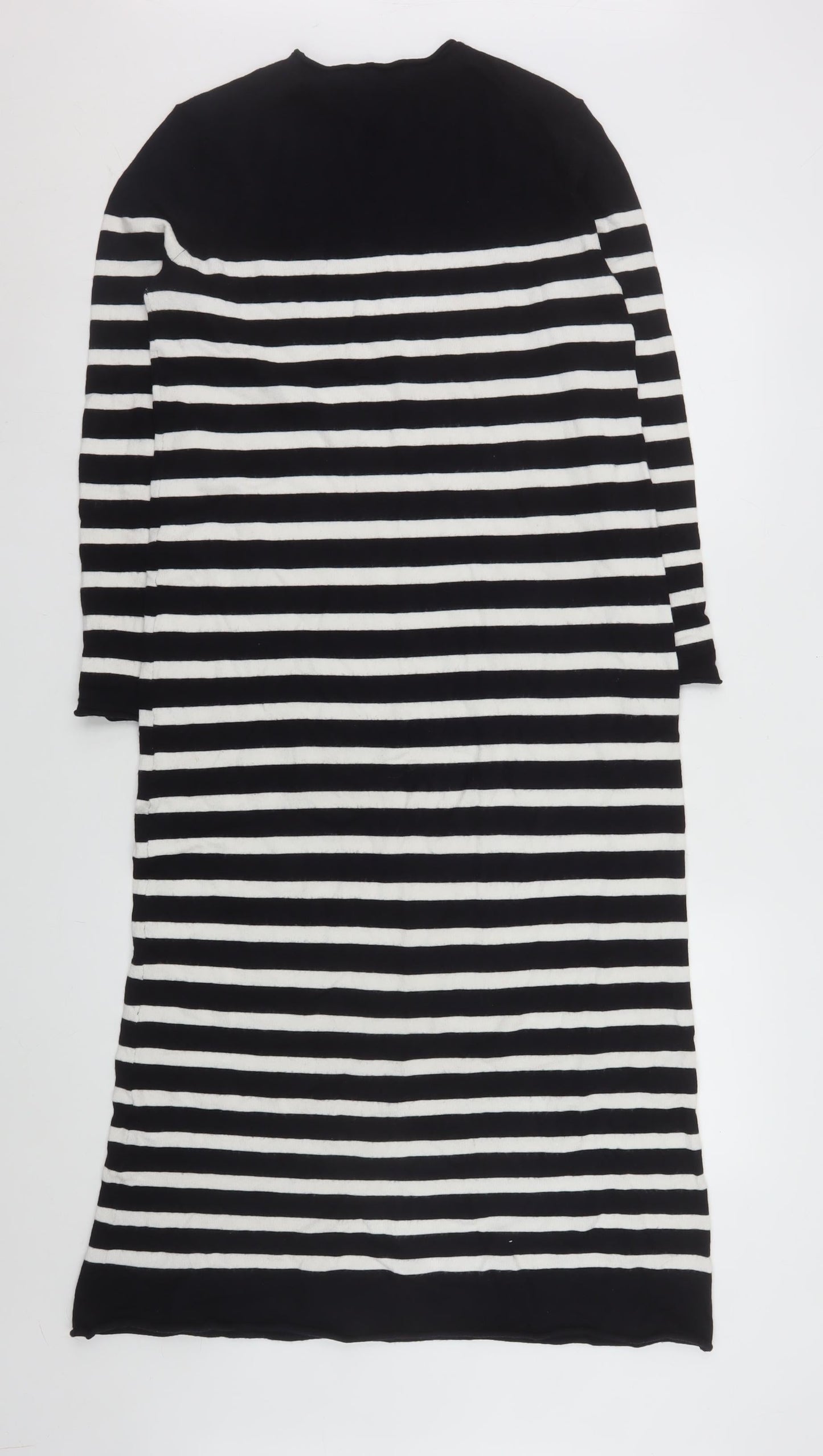 ZARA Women Black White Striped Shift Knit Midi Dress Size S