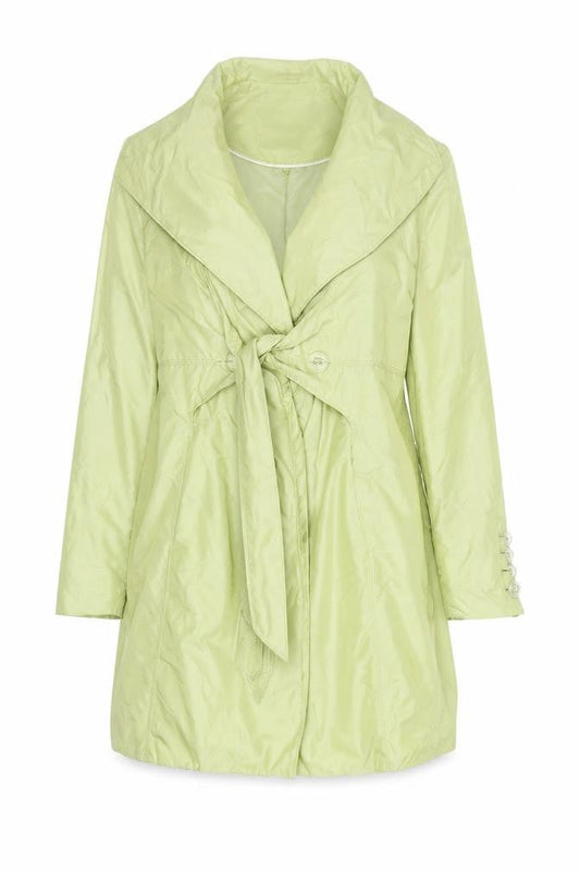 Damo Amsterdam Womens Green Belted Trench Coat Size 14 Lightweight Mid-Length