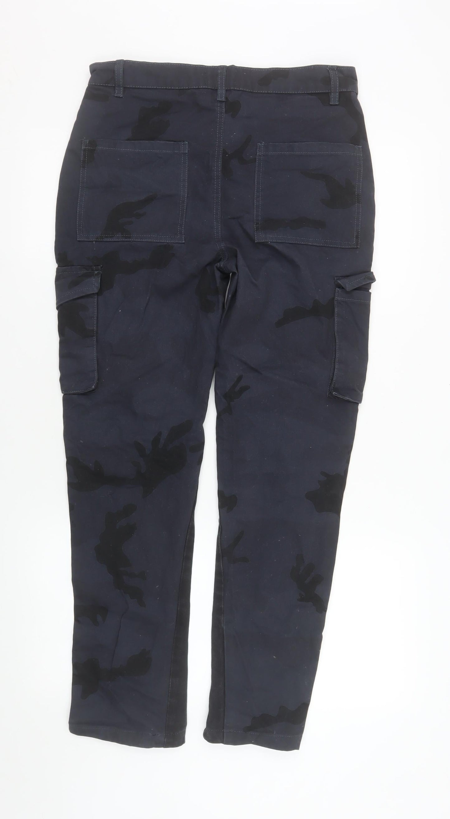 boohooMAN Men’s Blue Camouflage Cargo Trousers Size 30 Regular Fit