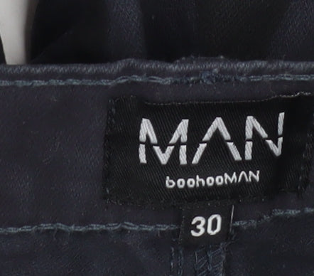 boohooMAN Men’s Blue Camouflage Cargo Trousers Size 30 Regular Fit