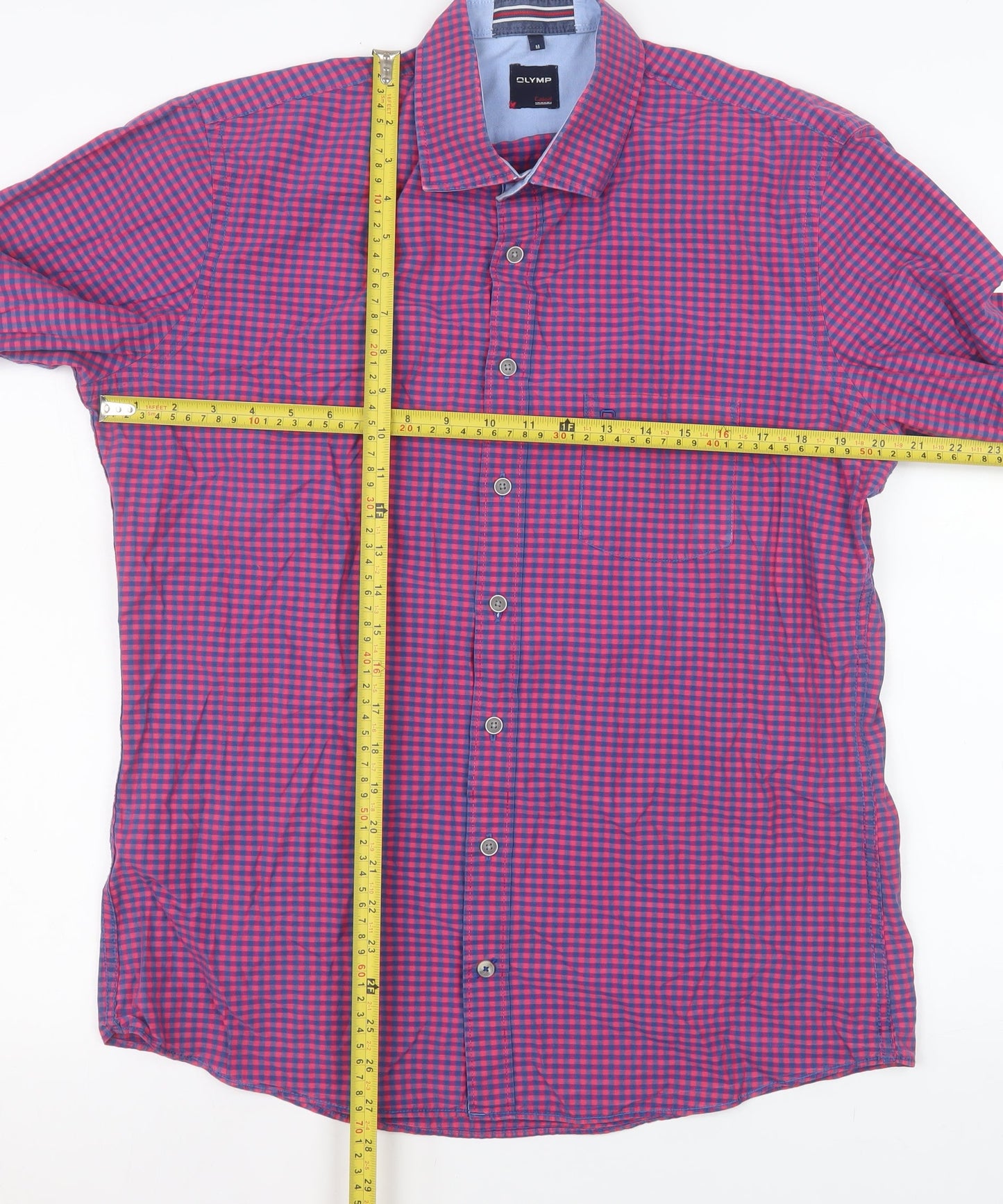 OLYMP Men Red Check Long Sleeve Cotton Button-Up Shirt M