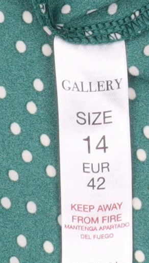 Gallery Women’s Green Polka Dot Ruffle V-Neck Blouse Size 14