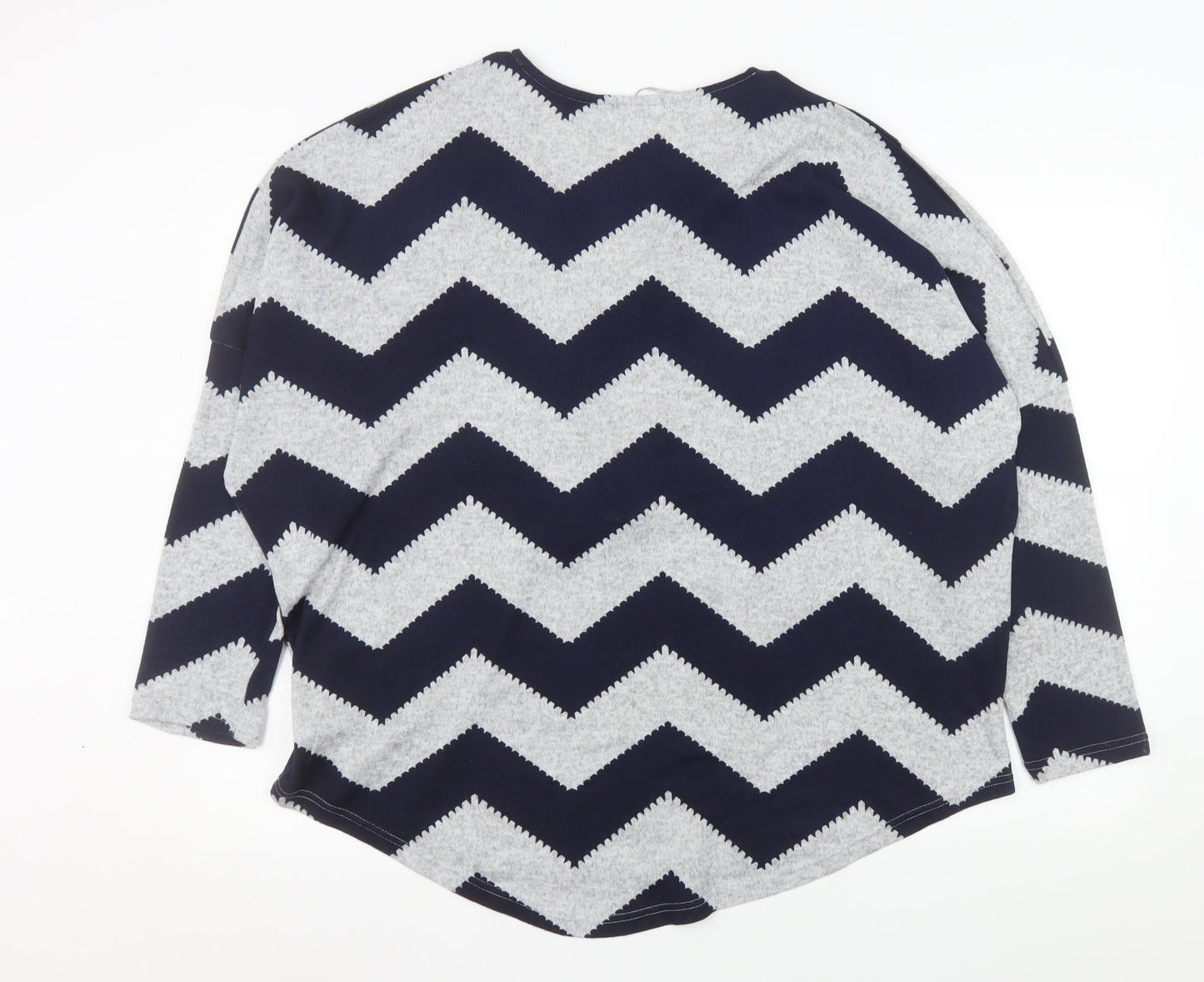 Bonmarché Women Blue Geometric Zip V-Neck Jersey Top XL