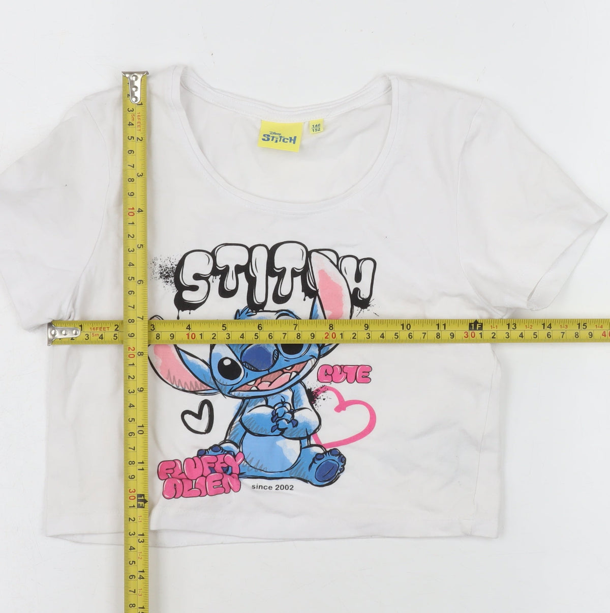 Disney Stitch Girls White Cropped T-Shirt Size 146/152 Graphic Print Cotton