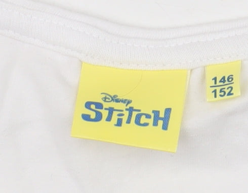 Disney Stitch Girls White Cropped T-Shirt Size 146/152 Graphic Print Cotton