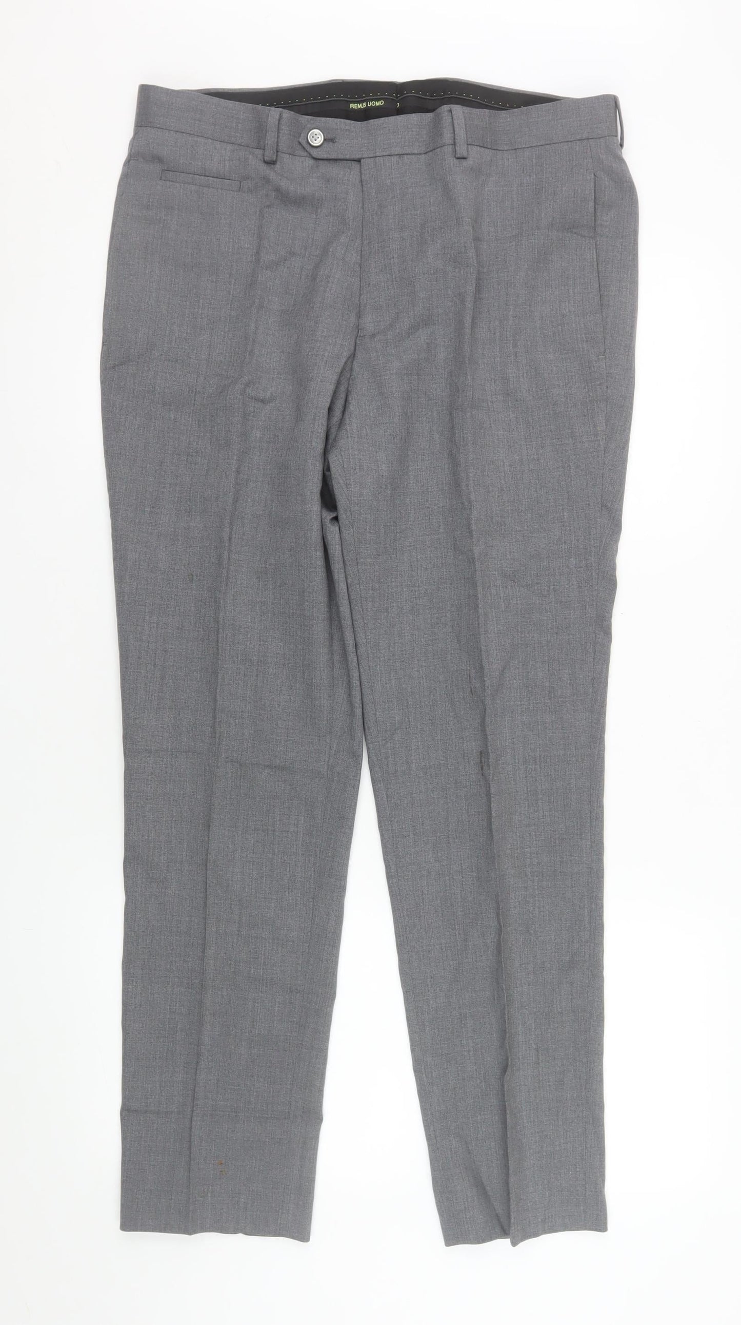 Remus Uomo Men’s Grey Slim Fit Dress Pants 34S Wool Blend