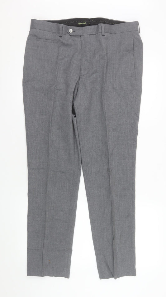 Remus Uomo Men’s Grey Slim Fit Dress Pants 34S Wool Blend