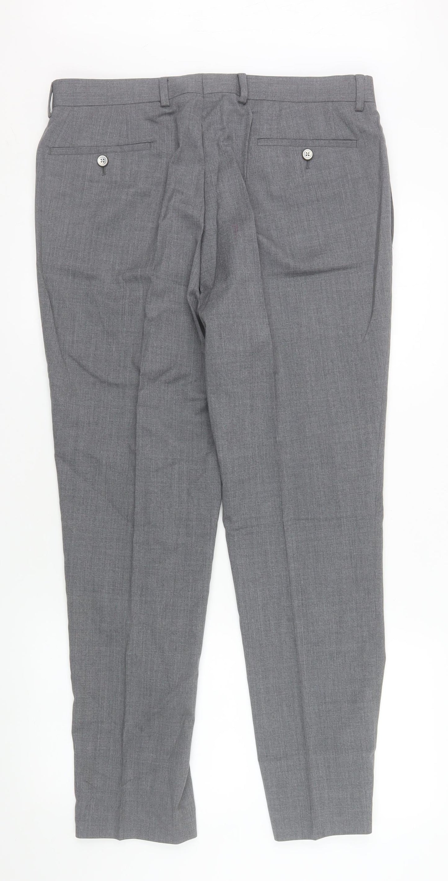 Remus Uomo Men’s Grey Slim Fit Dress Pants 34S Wool Blend