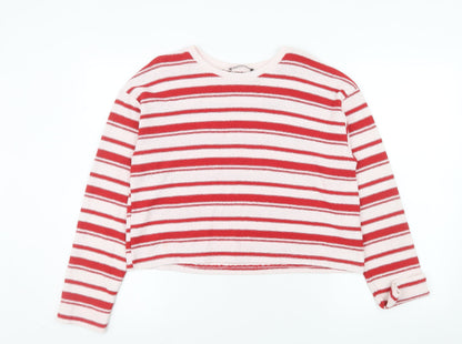 Zara Women Red Striped Knit Long Sleeve Pullover Jumper Size M