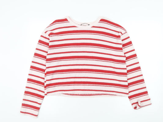 ZARA Women Red Striped Knit Long Sleeve Pullover Jumper Size M
