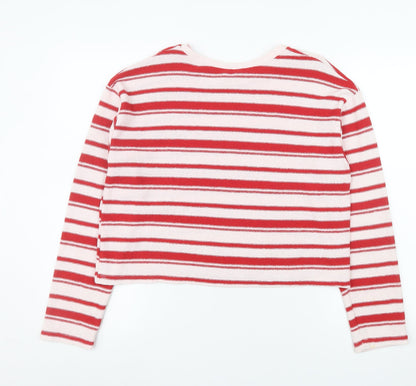 Zara Women Red Striped Knit Long Sleeve Pullover Jumper Size M