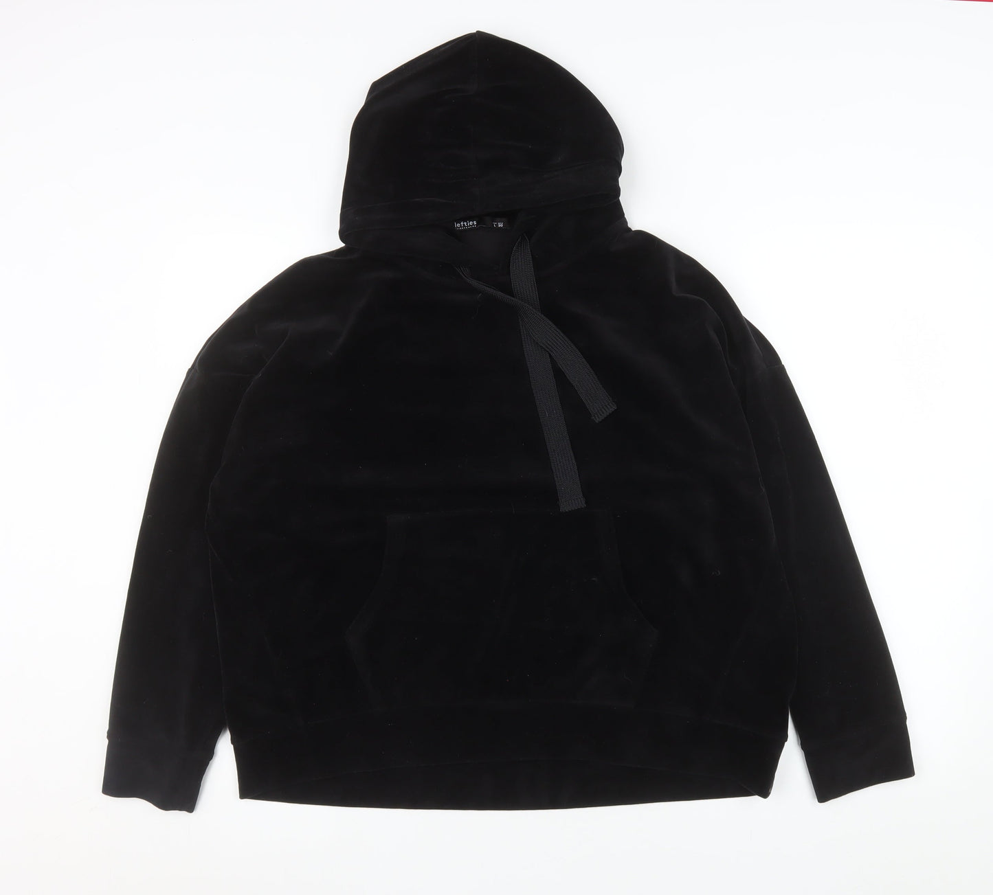 Lefties Women Black Velour Pullover Hoodie L Relaxed Fit Casual