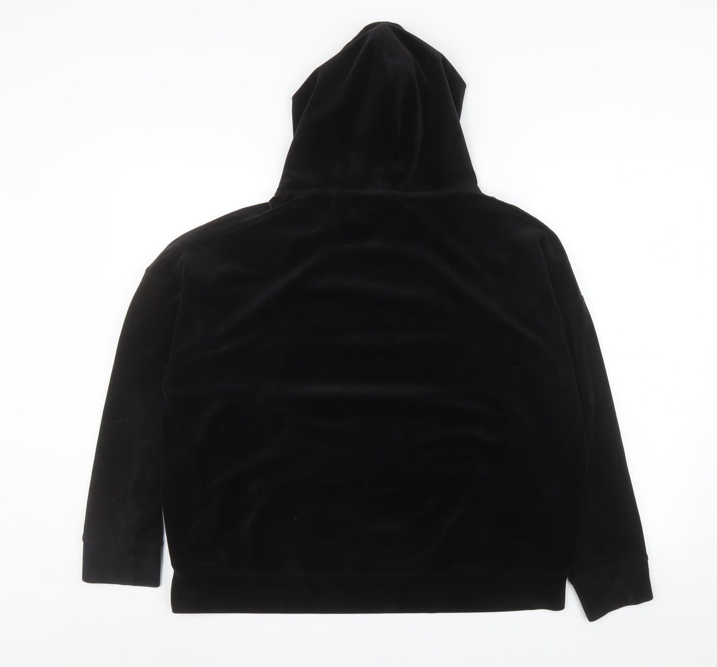 Lefties Women Black Velour Pullover Hoodie L Relaxed Fit Casual