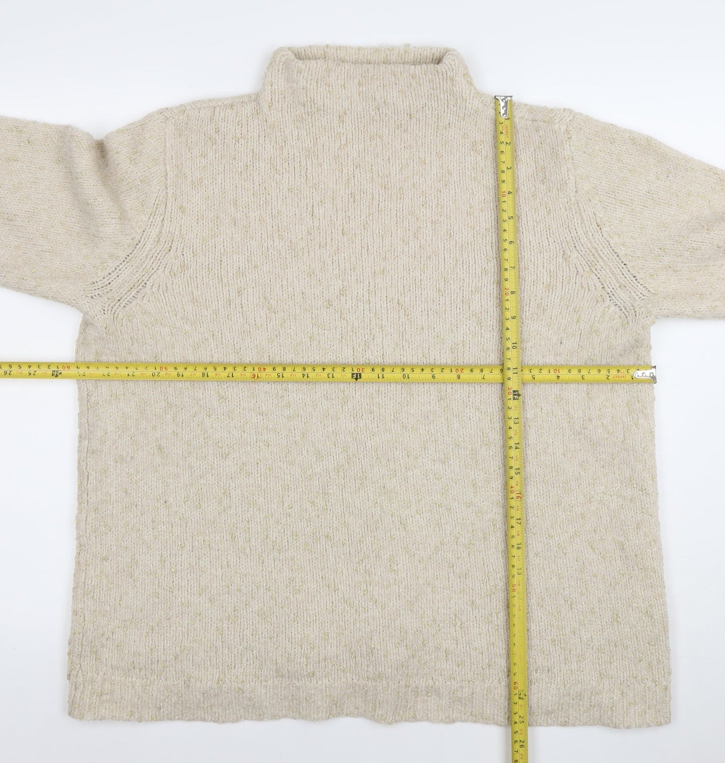 Fransa Womens Beige Roll Neck Knit Jumper Size L