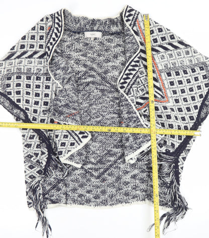 Next Women Blue Geometric Fringe Cape Medium Cotton Blend