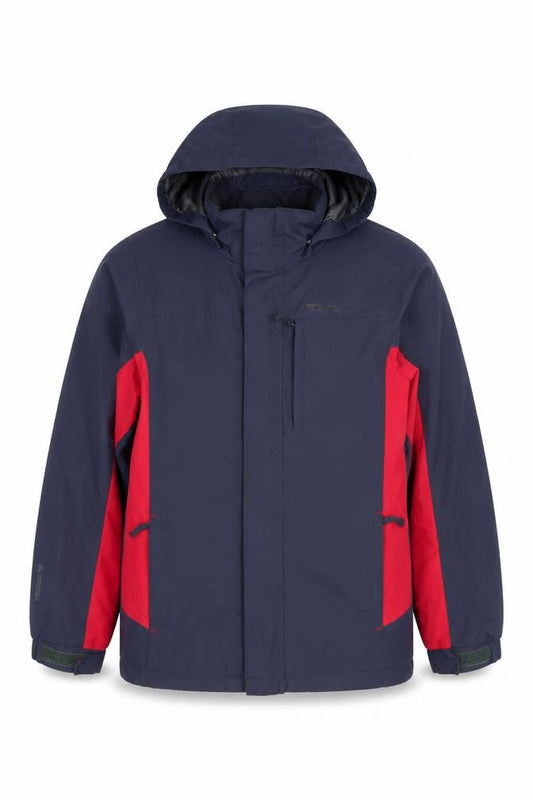 Front view of Mountain Warehouse boys’ blue 9-10 years 3-in-1 waterproof hooded jacket