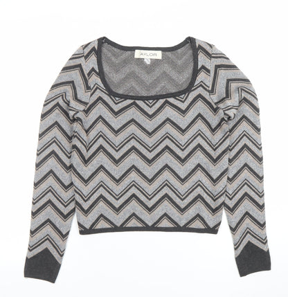 Taylor Women's Grey Square Neck Long Sleeve Knit Jumper Size M