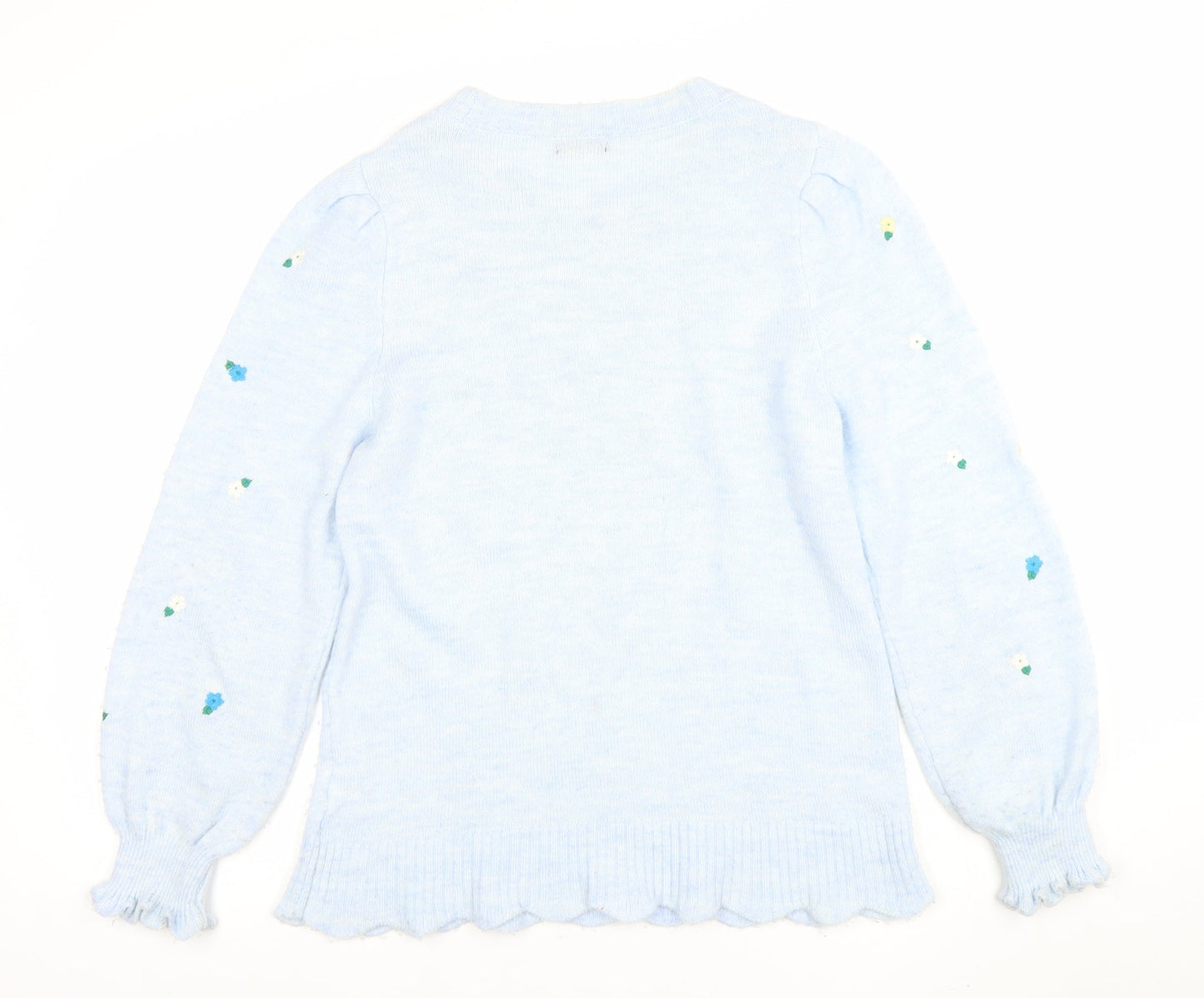 Roman Women Blue Floral Knit Crew Neck Long Sleeve Jumper Size 10