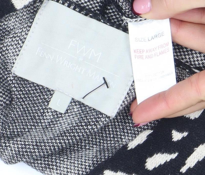 FWM by Fenn Wright Manson Women Black Ivory Animal Print Cardigan L