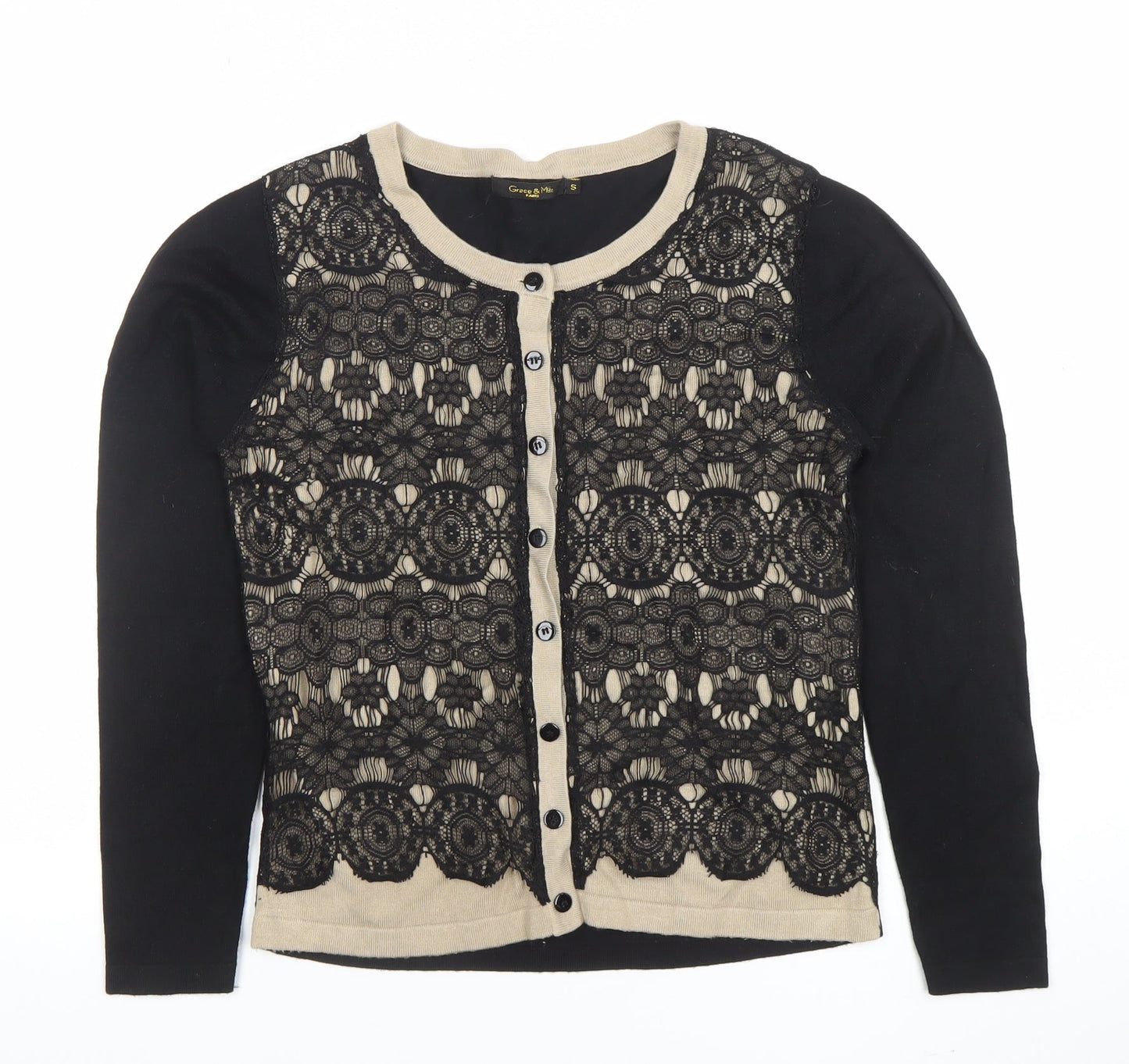 Grace & Mila Womens Black Lace Cardigan Size S Crew Neck