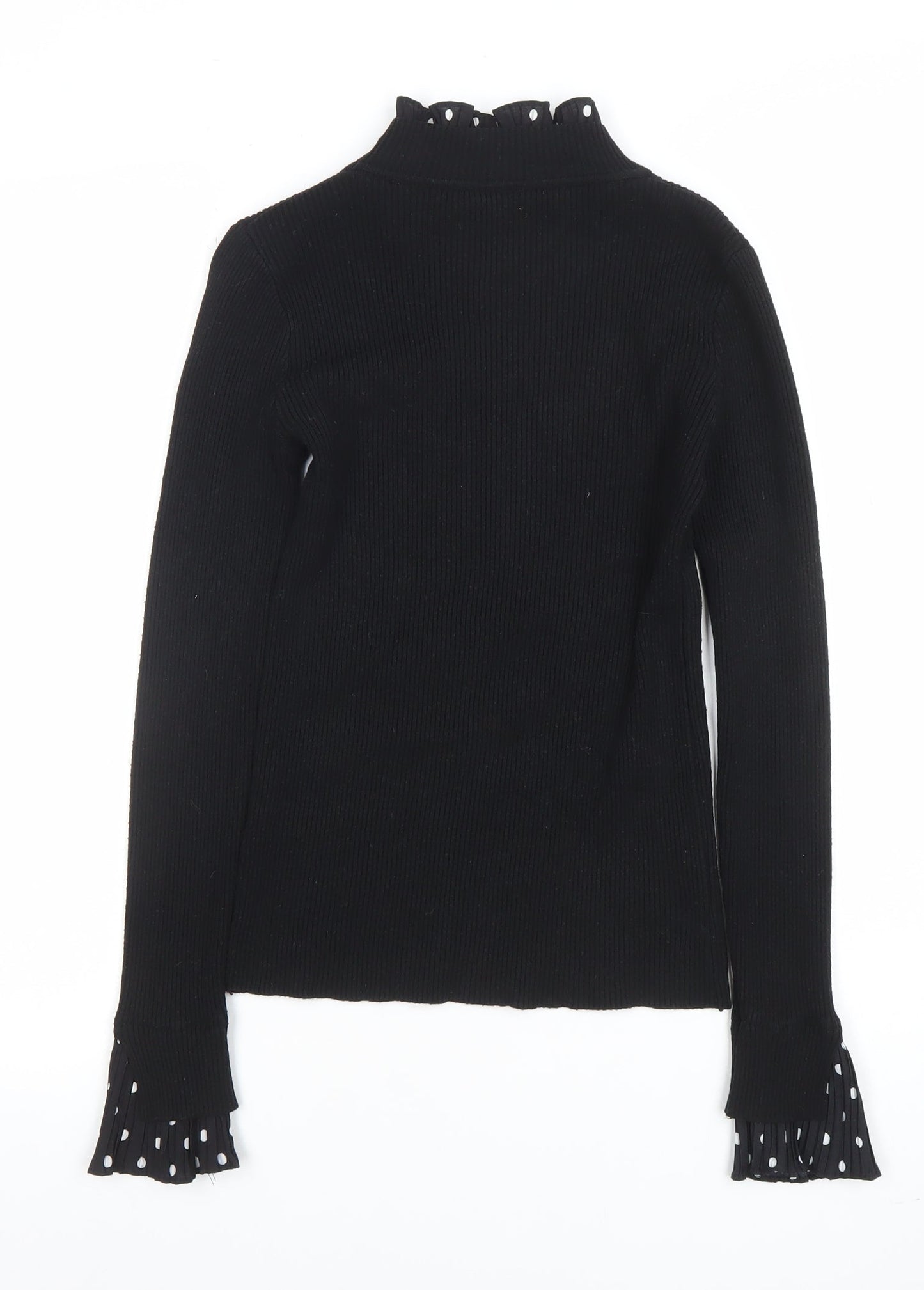 Blue Vanilla Women’s Black Mock Neck Ruffle Cuff Jumper Size M