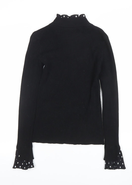 Blue Vanilla Women’s Black Mock Neck Ruffle Cuff Jumper Size M