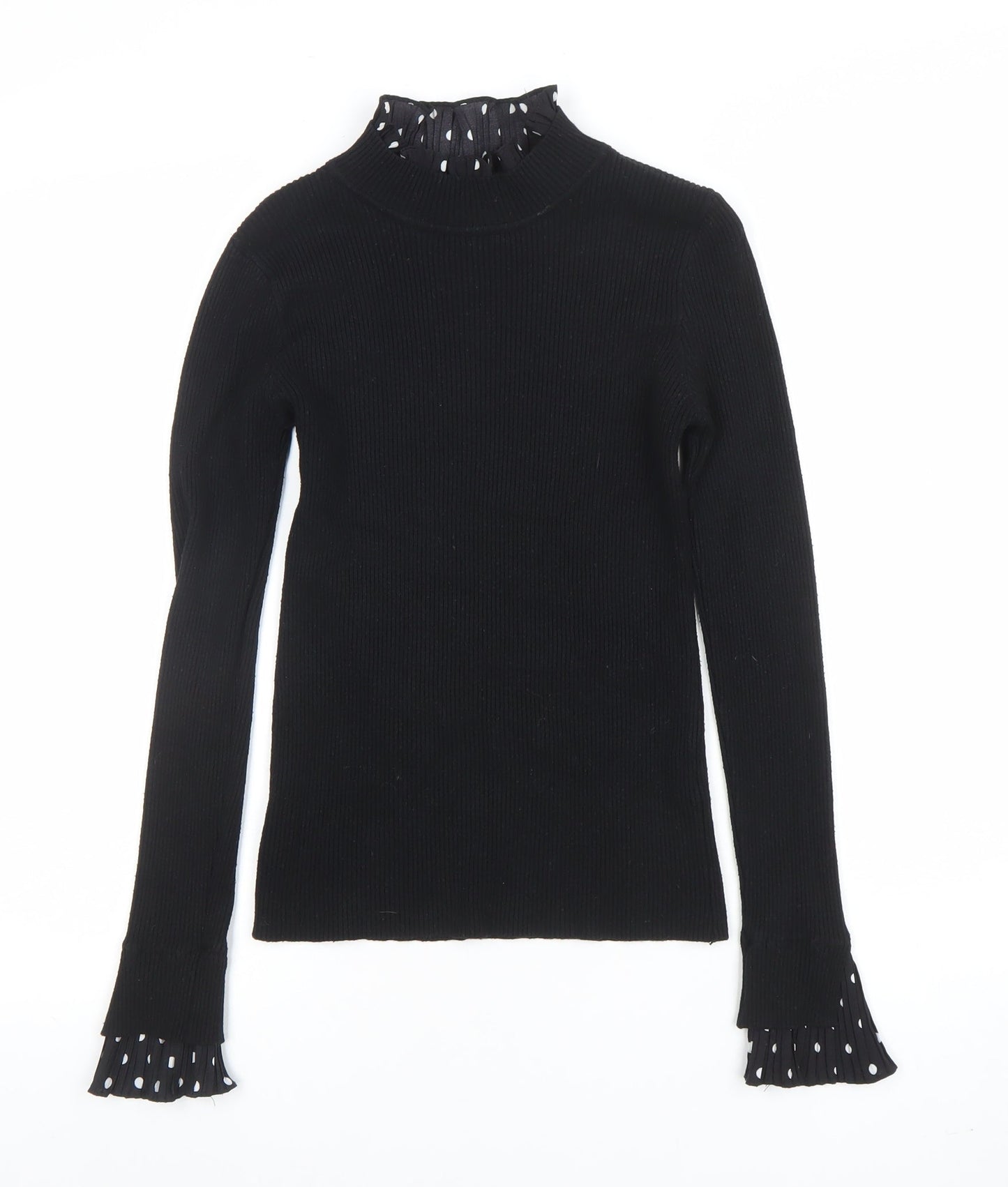 Blue Vanilla Women’s Black Mock Neck Ruffle Cuff Jumper Size M