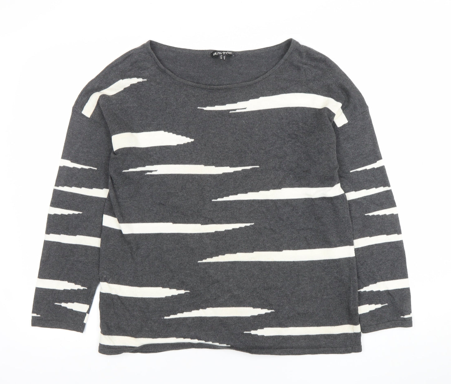 Marble Womens Grey Striped Cotton Long Sleeve T-Shirt Size 14