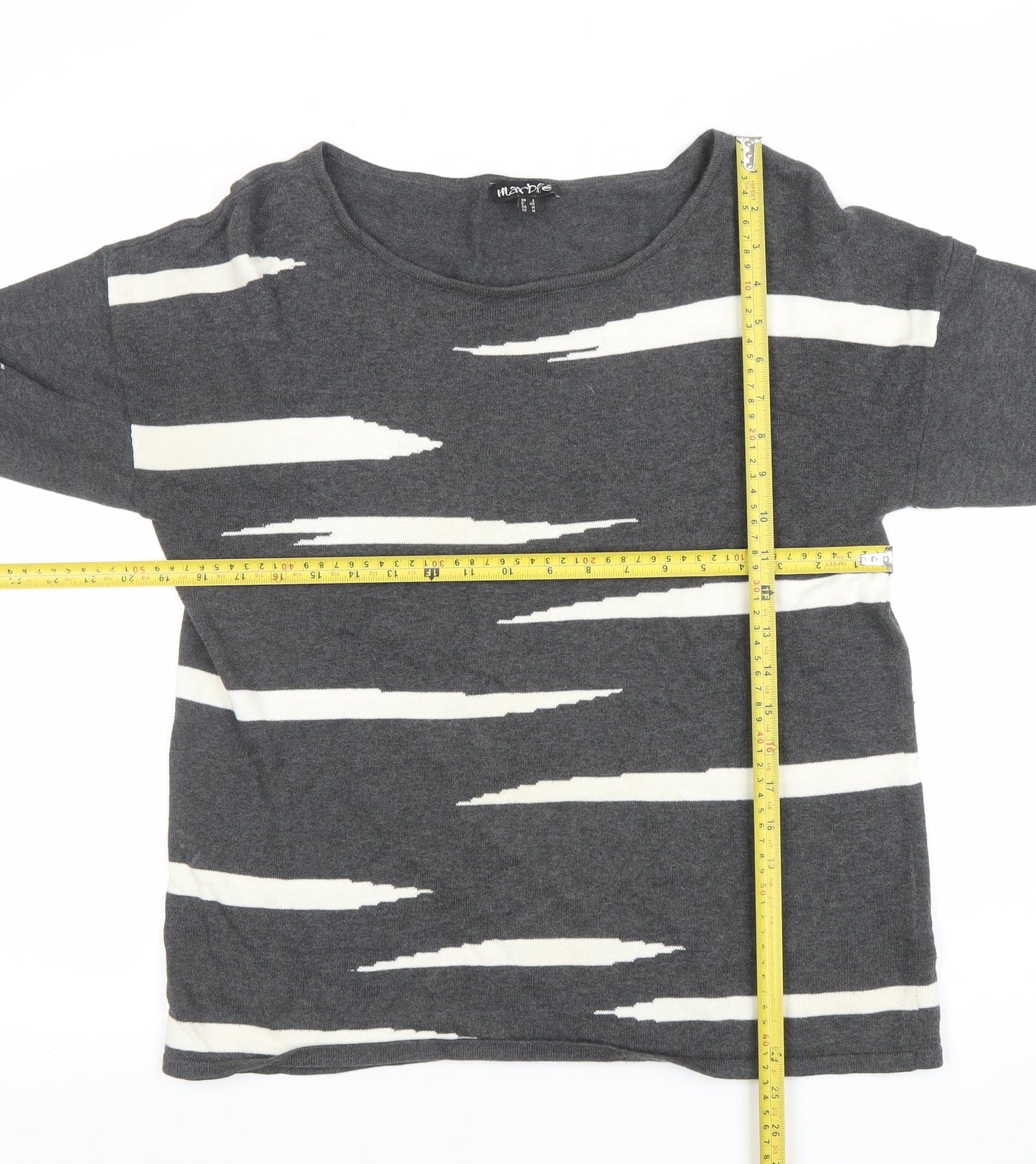 Marble Womens Grey Striped Cotton Long Sleeve T-Shirt Size 14